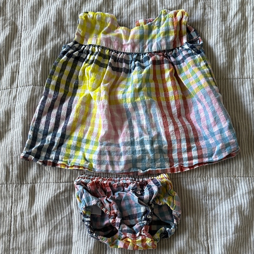 Tea cotton linen Colorful Checkered Kids Dress Set 3-6 months